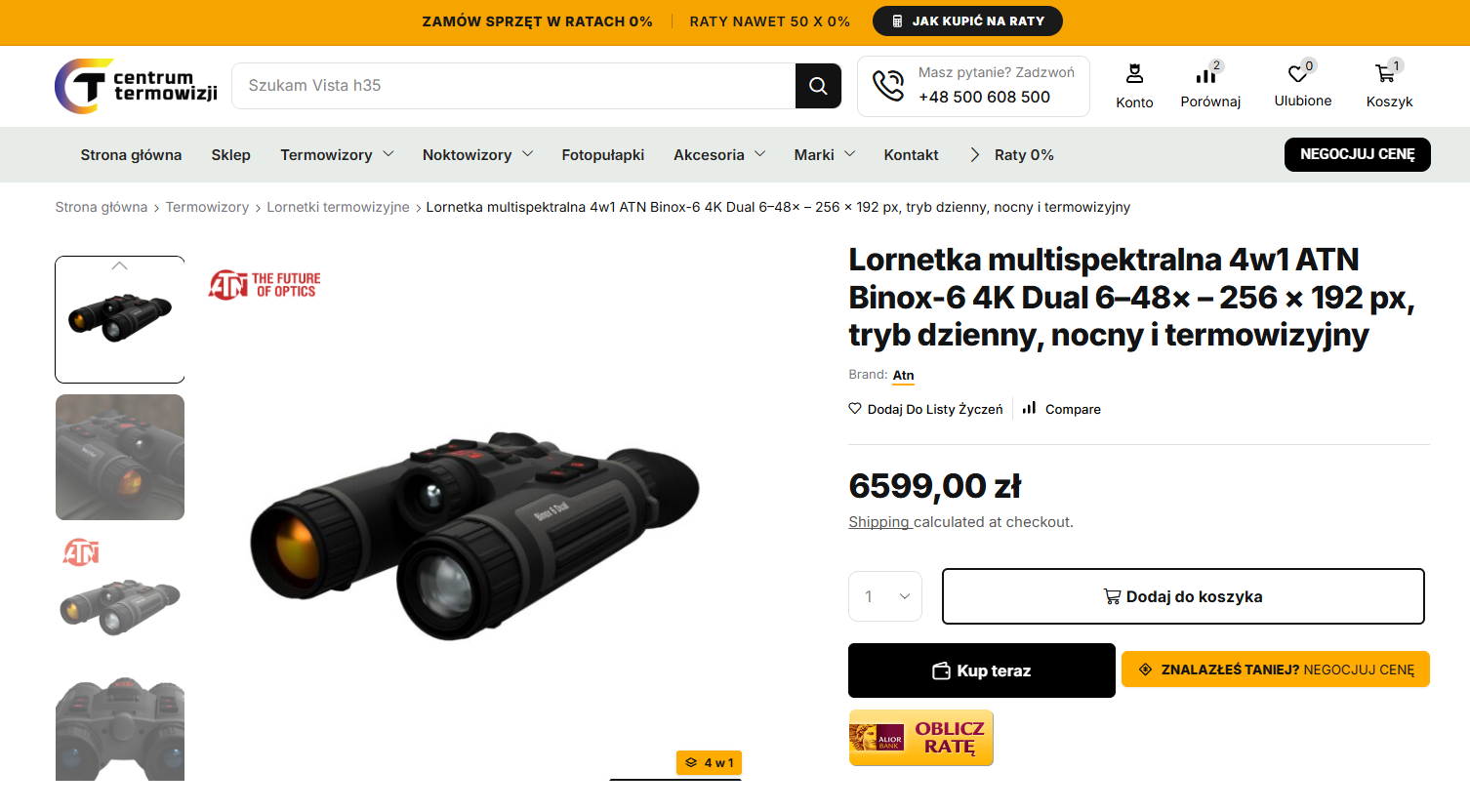 Karta produktu w sklepie z przyciskiem Oblicz ratę